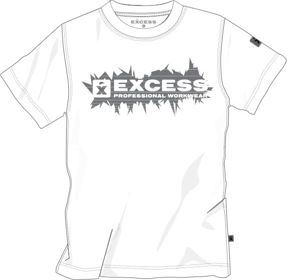 Weißes EXCESS T-Shirt mit großem Logo „Professional Workwear“ auf der Brust und kurzen Ärmeln.