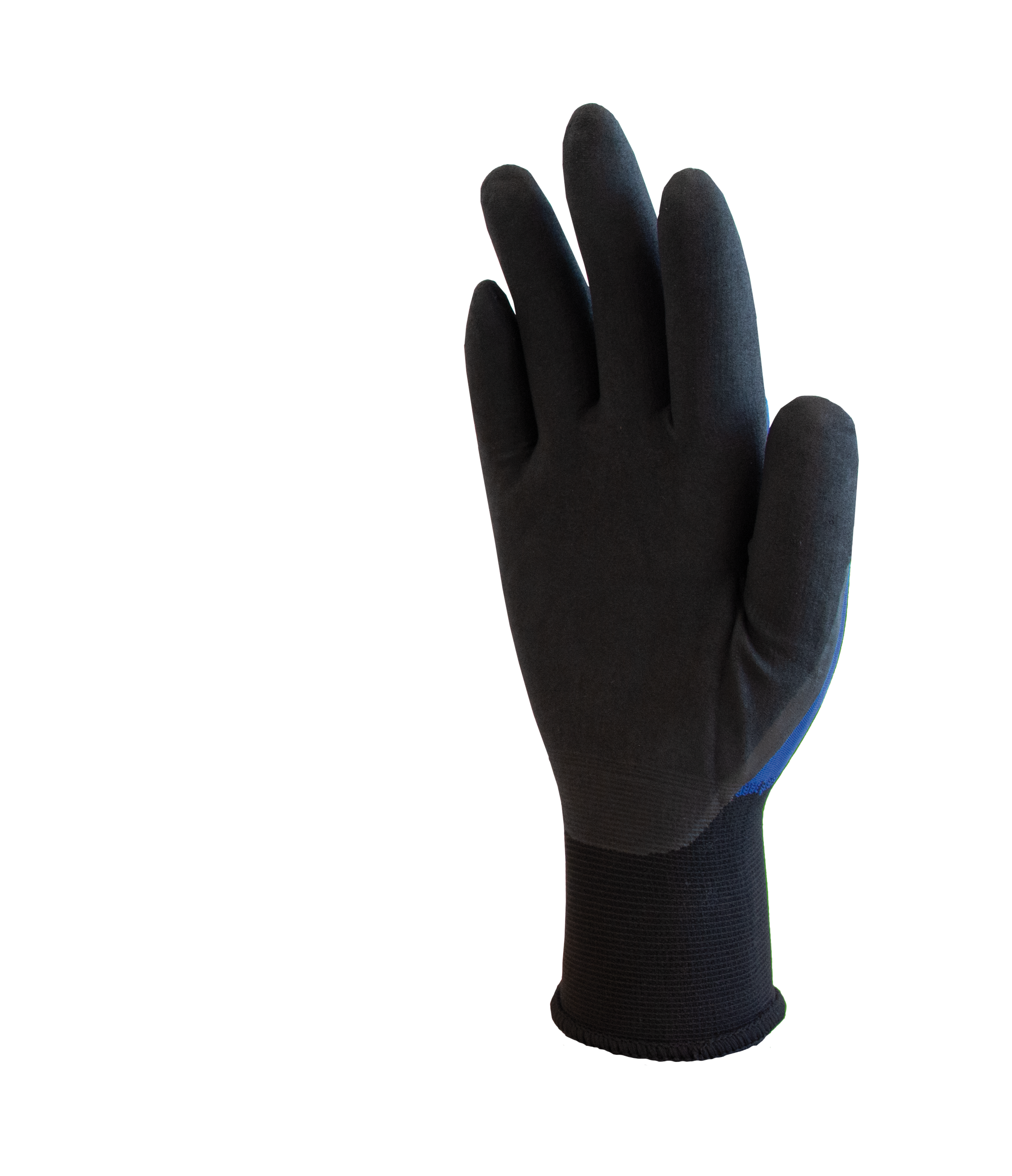 Blauer TS-NF Arbeitshandschuh Größe XXL mit Nitrilschaum-Beschichtung auf der Handfläche, Touch-Funktion und belüftetem Lycra-Handrücken.
