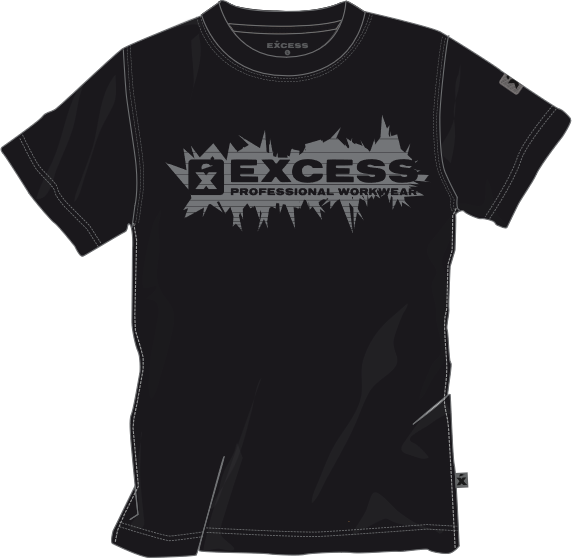 Schwarzes EXCESS T-Shirt mit großem Logo „Professional Workwear“ auf der Brust und kurzen Ärmeln.