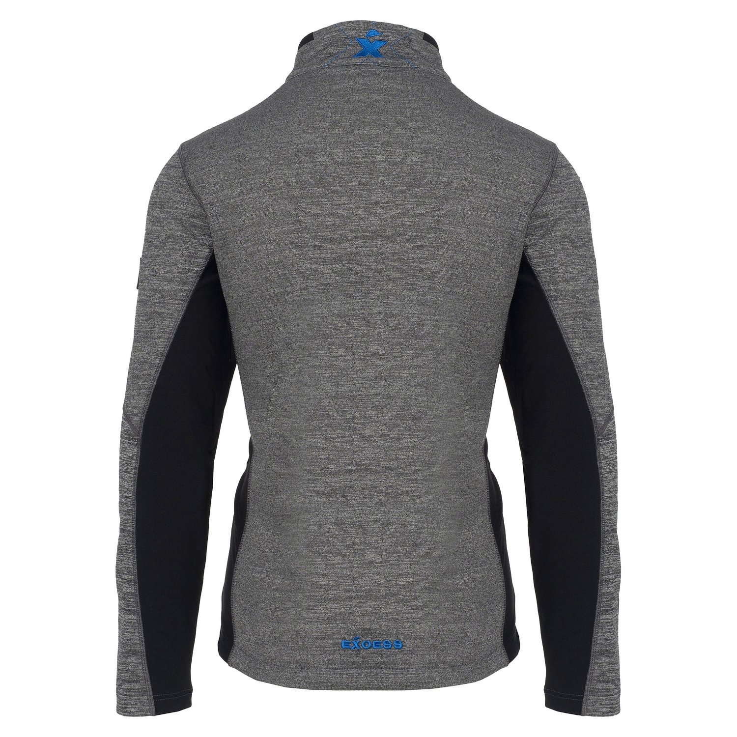 Rückansicht Excess Workwear Sweatjacke grau-meliert mit schwarzen Einsätzen und Reißverschlüssen, sportlicher Schnitt.