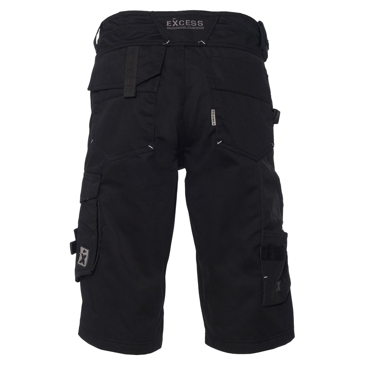 Schwarze Arbeitsbermuda mit praktischen Cargotaschen und Werkzeugschlaufen – funktionale Malershorts für Handwerker und Bauarbeiten.