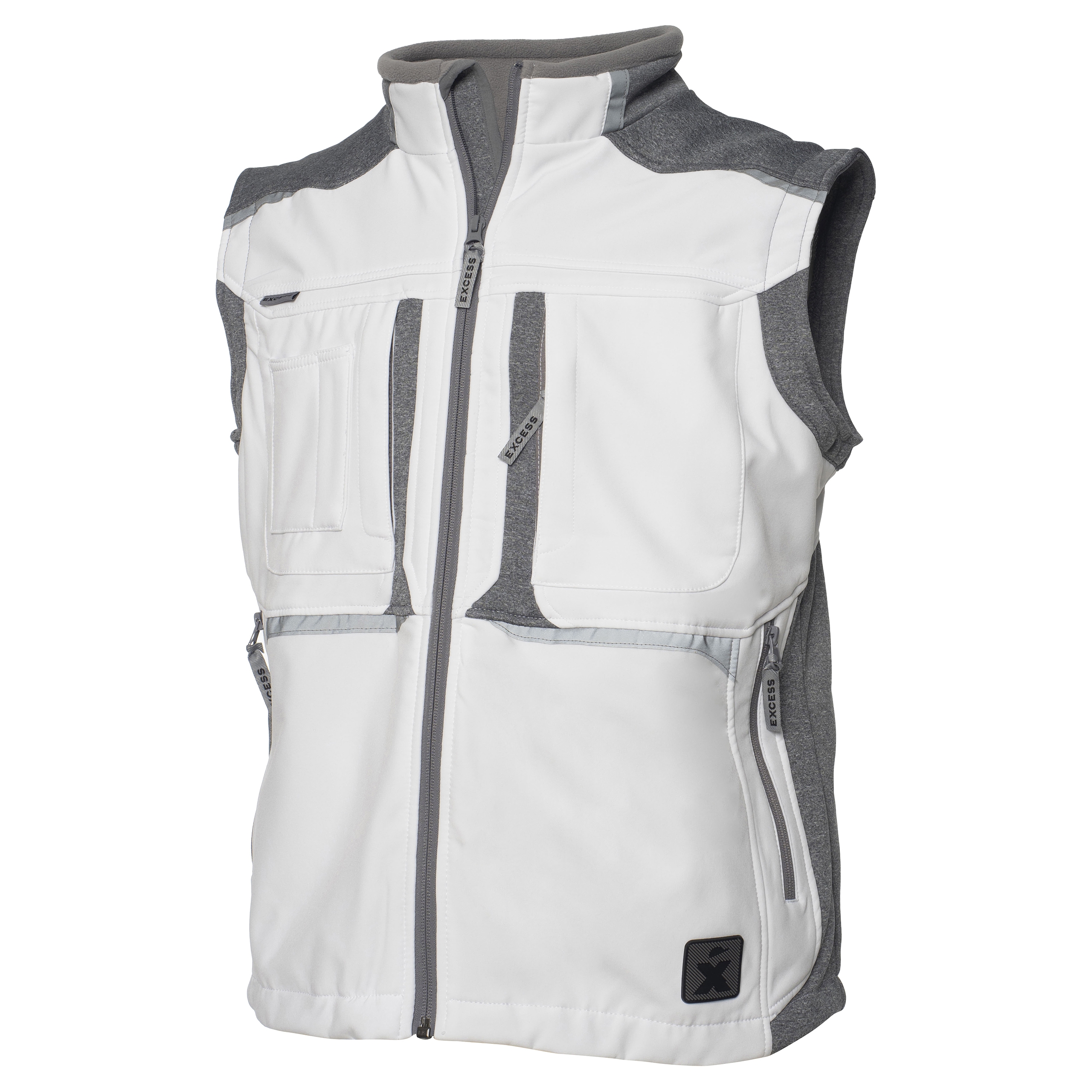 Excess Arbeitsweste Softshell weiß grau – strapazierfähige Weste mit vielen Taschen für Handwerk und Outdoor.