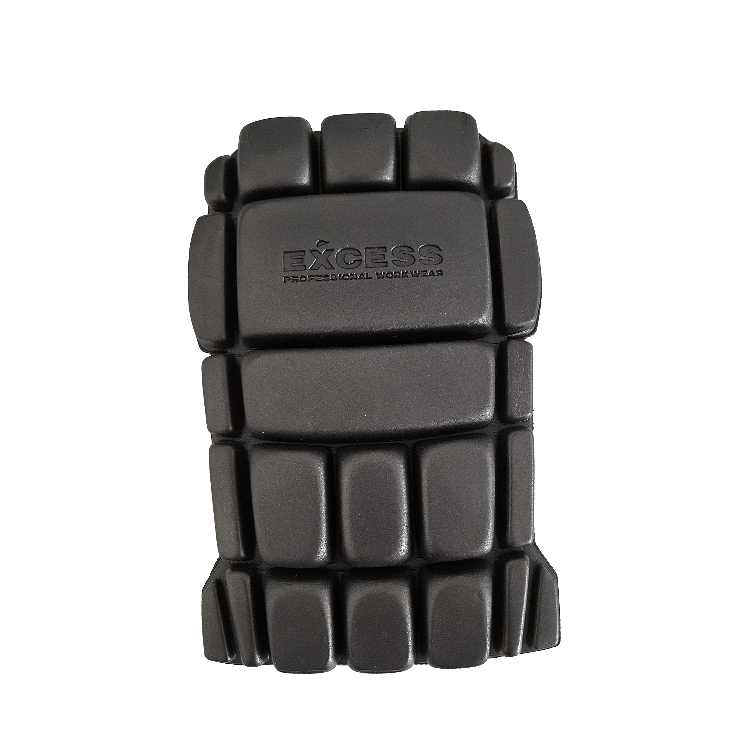 Excess Workwear Kniepolster schwarz, ergonomisch mit Blockstruktur, zertifiziert nach DIN EN 14404 für Arbeitsschutz.