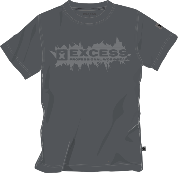 Graues EXCESS T-Shirt mit großem Logo „Professional Workwear“ auf der Brust und kurzen Ärmeln.