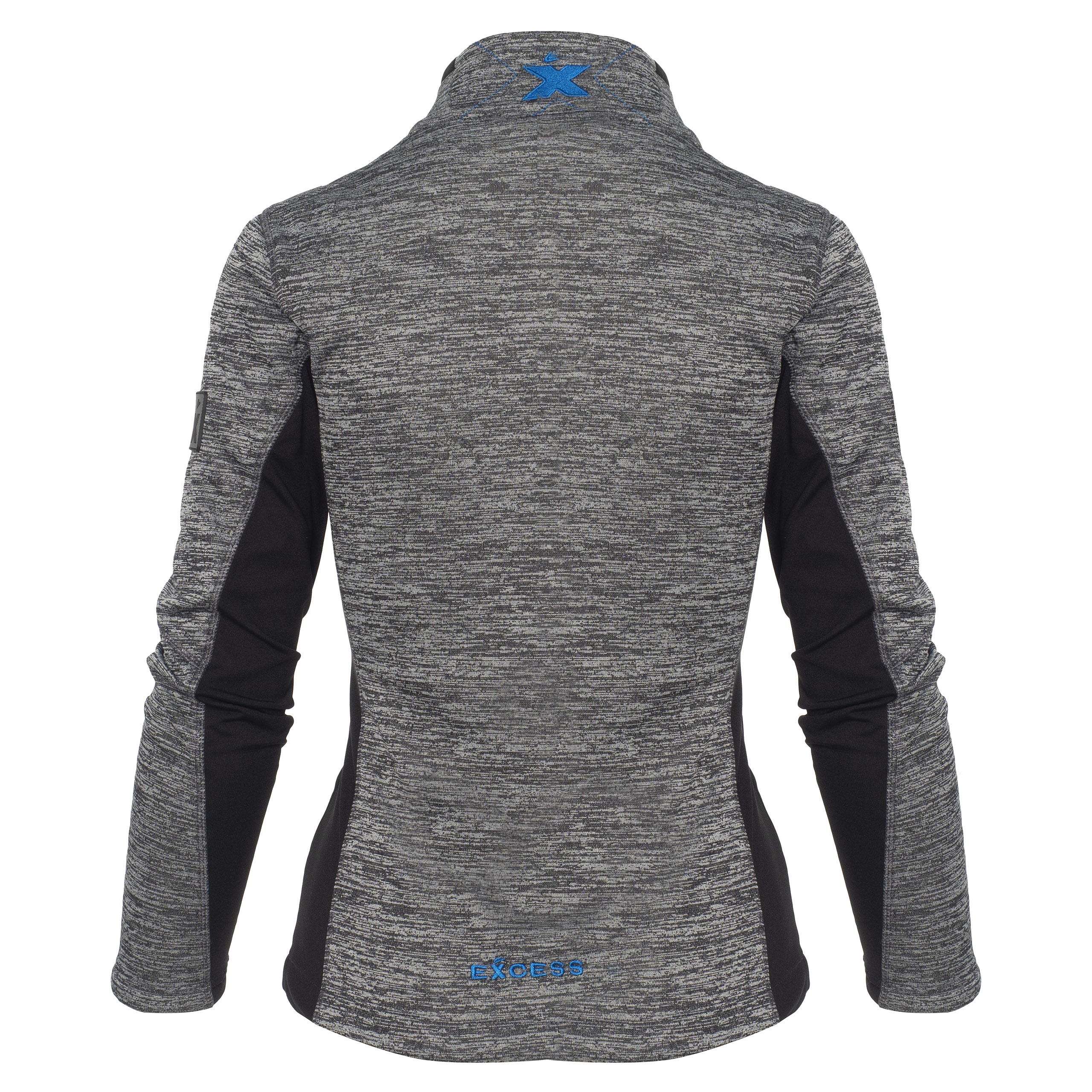 Excess Workwear Damenjacke grau-meliert Rückansicht mit schwarzen Einsätzen, sportlicher Schnitt, Reißverschlusstaschen und Stehkragen.